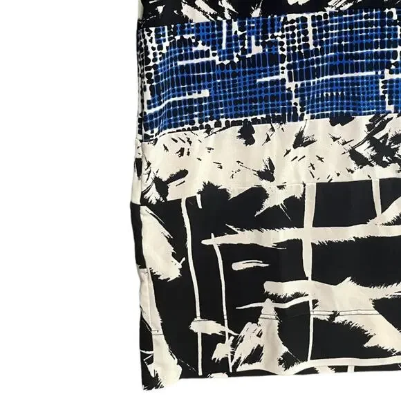 BCBG MaxAzria Womens Size Small White Black Blue Abstract Print 3/4 Sleeve Dress - Picture 2 of 6